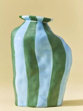 Maya Eline Leroy Striped Ceramic Vase / Green & Blue Striped Only